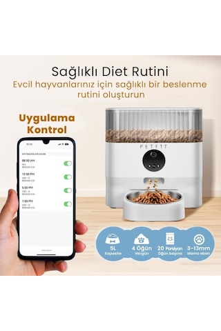 Catmax Pro Akıllı Otomatik Mama Kabı, 5l Kapasiteli, Wi-fi Kameralı, Sesli Komutlu, App Kontrollü, Çelik Kaseli