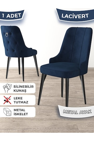 Canisa Newa Serisi, 1.sınıf Babyface Kumaş Siyah Metal Ayak Gümüş Halka, 4 Adet Lacivert Sandalye Lacivert