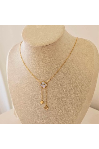 Yonca Figürlü Ayarlanabilir Çelik Kolye Altın