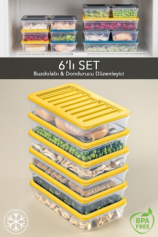Meleni Home Buzdolabı Mikrodalga Saklama Kabı Sarı 6 x 1200 ML Sarı