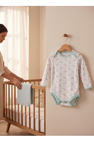 Babymuz %100 Pamuk Uzun Kollu Çıtçıtlı Tulum Mavi Beyaz