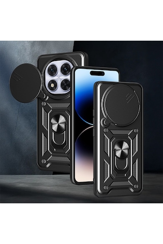 Noktaks - Xiaomi Uyumlu Xiaomi Redmi Note 14 Pro Plus - Kılıf Magnetik Standlı Kamera Korumalı Koruyucu Sürgülü Vega Kapak - Siyah T36348 Siyah