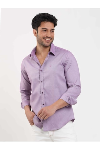 Dufy Lila Erkek Slim Fit Düz Brent Düğmeli Yaka Uzun Kol Gömlek - 102464-lila Lila