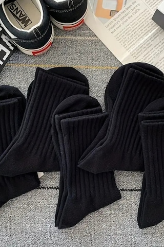 6 Çift Siyah Soket Çorap Seti Pamuklu Yazlık Kışlık Unisex Çorap Seti Siyah