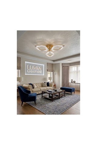 Lumia Lighting Aurea Model 4'lü Gold Kumandalı 3 Renk Modu Ledli Kristal Taşlı Modern Salon Mutfak Oturma Odası Led Avize