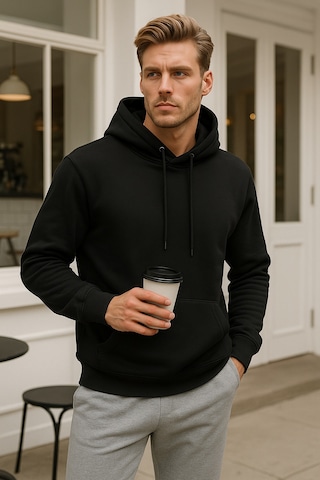 Rich Erkek Siyah Pamuklu Cep Detaylı Kapüşonlu Sweatshirt Siyah