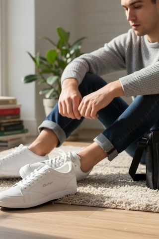 Enoch Erkek El Yazısı Nakış Detaylı Düz Tabanlı Günlük Casual Spor Ayakkabı Sneaker Beyaz