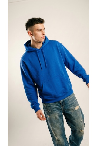 Hoxie Unisex Rahat Kesim Pamuklu Yumuşak Dokulu İçi Polarlı Basic Desenli Kapüşonlu Sweatshirt Saks Mavisi