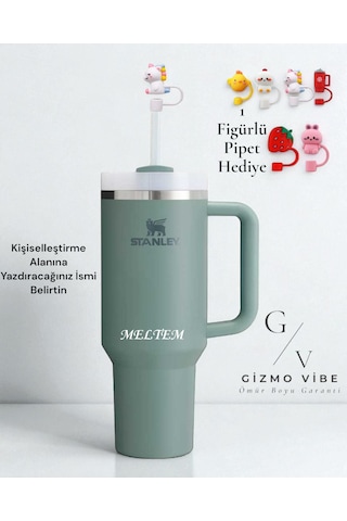 Stanley Kişiselleştirilebilir Quencher Pipetli Paslanmaz Çelik Vakum Yalıtımlı Termos Bardak 1.18 L Özel İsimli Yeşil