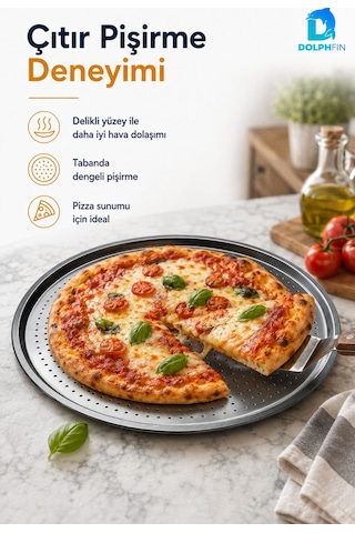 Delikli Pizza Tepsisi 28 Cm Yuvarlak Metal Pizza Pişirme Tepsisi Metalik