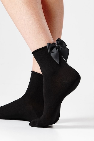 Heleni Kadın Bambu Siyah Fiyonklu Siyah Soket Çorap Siyah