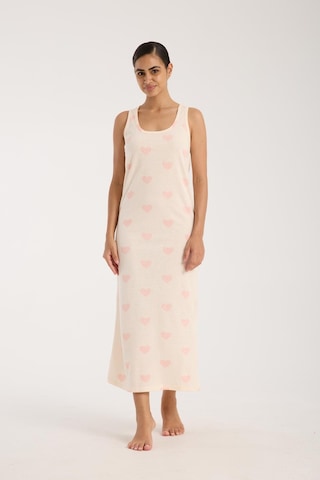 Akbeniz Kadın Kalın Askılı Yırtmaçlı Uzun Pudra Gecelik Pudra