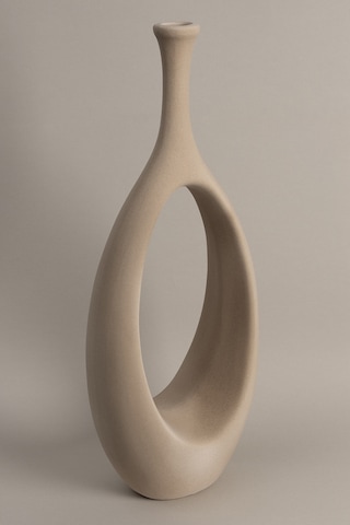 Koza Home Gracil Özel Taş Doku Vizon İskandinav Seramik Vazo 20x5x55cm 6268 Standart
