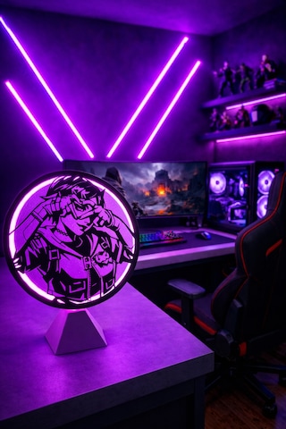 Valorant Clove Halka Led Işıklı Masa Gece Lambası Gamer Oyun Odası Dekor Hediye Adaptör Dahil Mor