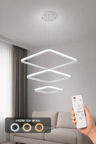 AvizeGO Melo 3'lü Led Sarkıt Avize 3 Renk Kumandalı Beyaz