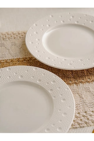 Magistro İki Adet Fray Yemek Tabağı Seti, 20 Cm Çapında, Porselen. 344082579 Beyaz