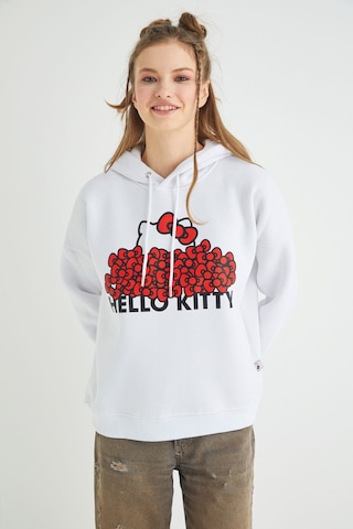 Hello Kitty Lisanslı Baskılı Kapüşonlu Kalın Sweatshirt Çok Renkli