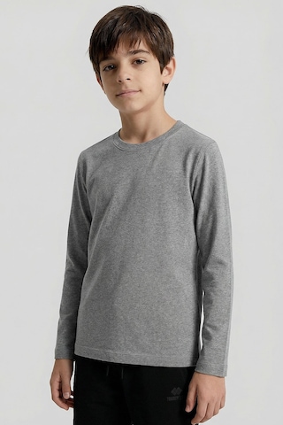 Gri Melanj O Yaka Standart Fit Basic Uzun Kollu Unisex Çocuk T-shirt - 11329 Grimelanj