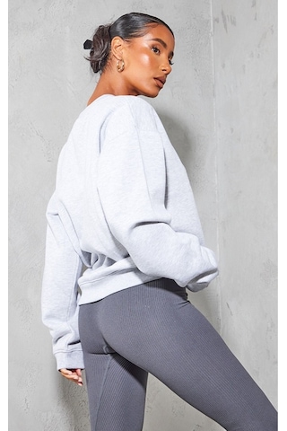 Düz Basic Sweatshirt - Gri Uzun Kol Oversize Bisiklet Yaka Gri