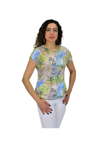 Kadın Kısa Kol Baskılı Bluz Bgl-st04690 Bej