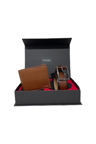 Fossil Napa Cüzdan 1826 & 3,5 Cm Hakiki Deri Kemer Seti 110 Cm Taba