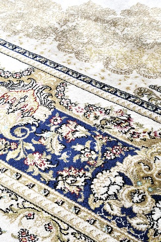 Enti Herat 2804 Mavi Klasik Salon Halısı Çerçeveli Göbekli Parlak Dokuma Lüks Vintage Halı Mavi
