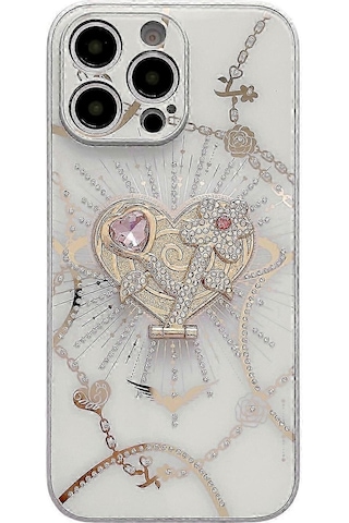 İphone Uyumlu 16 Pro Max Kılıf Kickstand Tpu+pc Rhinestones Dekor Telefon Kılıfı - Beyaz