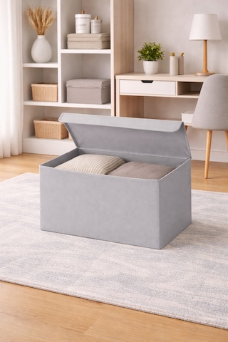 Serstil Orta Boy Kapaklı Kutu Hurç Kıyafet Battaniye Saklama Kutusu Organizer 50x40x30 Cm - Gri