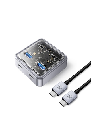 Orico Xhj2u2c-g2 Type-c & Type-a 4 Port 10gbps Hub & Güç Destekli, Çinko Alaşım, Şeffaf Şık Tasarım, Yüksek Hız, Tak Çalıştır Usb Hub Xhj2u2c-g2