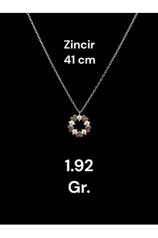 Taşlı Kalp Yapraklı Çiçek Figürlü 925 Ayar Gümüş Kolye Zarif Ve Işıltılı Tasarım Gümüş