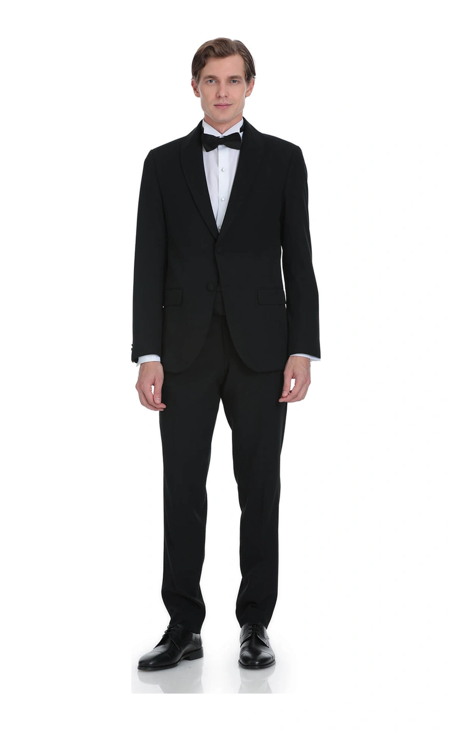 Hatemoğlu Siyah Slim Fit Çıkma Şal Yaka Damatlık Siyah