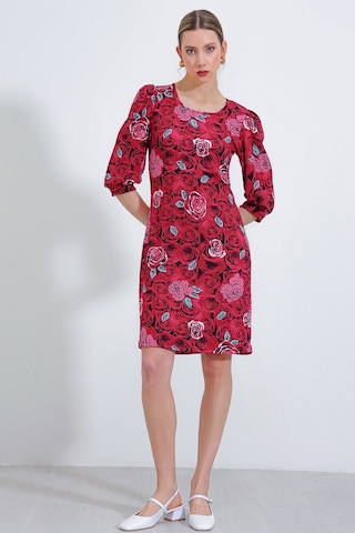 Bigdart Kadın Bordo Gül Desenli Midi Elbise 2477 2477bgd19-003-14766 001