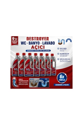 Destroyer Lavabo Açıcı 6 X 1000 Ml Avantaj Paketi - 878584644