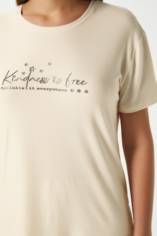 Ritnice Kadın Kindness Yumuşak Doku Tereyağ Sarısı Yıldız Desen Bisiklet Yaka Kısa Kollu Alt Üst Pijama Takımı Tereyağı Sarısı