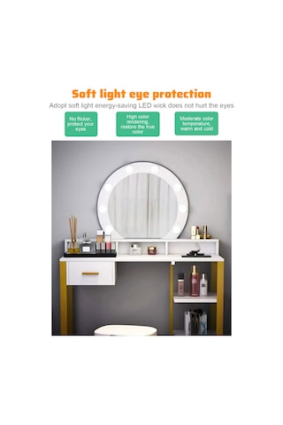 Xindoker Makyaj Aynası Led Işık 14lü, 3 Renk Tonu, Usb Dokunmatik Kontrol, Sürekli Işık Ayarlama, Dolap Işığı