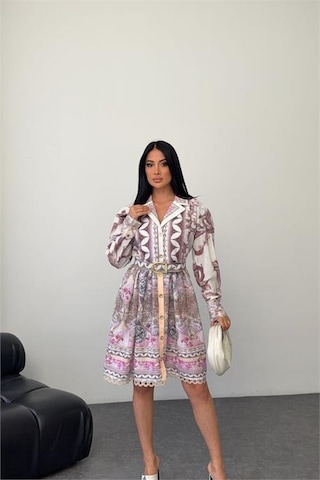 Neşeli Butik Kadın Pembe Kemer Detaylı Mini Boy Tasarım Elbise Nbms25111 Pembe