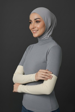 Sonbaharmoda Kadın Tesettür Likralı Esnek Düz Penye Kolluk Ekru