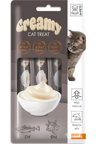 M-Pets Creamy Morina Balıklı ve Biftekli Kedi Ödülü 4 x 15 G
