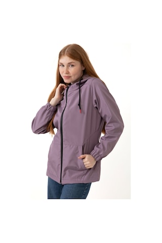 Kadın Mürdüm Içi Astarlı Su Geçirmez Ve Rüzgara Dayanıklı Kapüşonlu Cepli Yağmurluk - Rüzgarlık Mürdüm