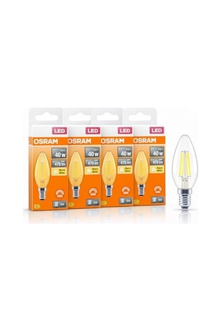 Led Mum Ampul 4w E14 2700k Dimmer Uyumlu 4'lü Paket 470 Lümen Sarı Işık Şeffaf Filament Ampul 40w Eşdeğer