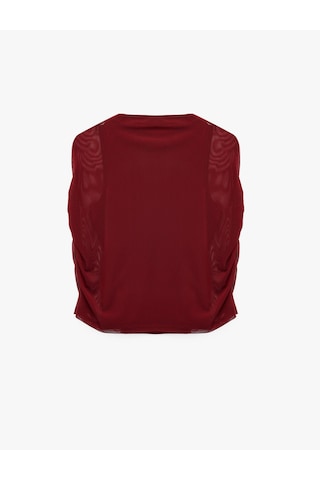 Koton Slim Fit Dik Yaka Kolsuz Tül Detaylı Bluz Bordo 7wal30017ık