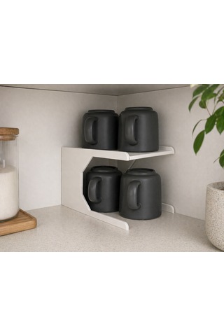 Mutfak Dolap İçi Kupa Organizer Rafı 2 Katlı Bardak Düzenleyici Stand 12x21x13 Cm beyaz
