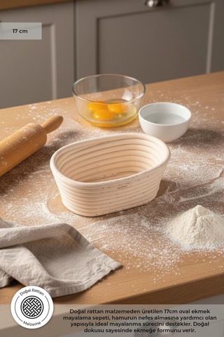 Bambum Puder - Ekmek Mayalama Sepeti Oval 17 Cm Ahşap