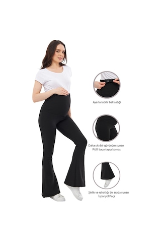 Luvmabelly Myra8230 Toparlayıcı Fitilli Mevsimlik İspanyol Paça Beli Ayarlanabilir Hamile Tayt-siyah