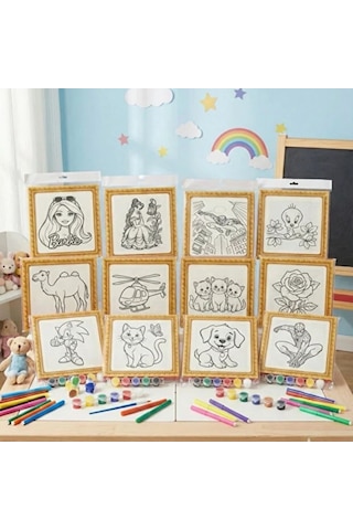 Mini Tuval Çocuk Boyama Seti 20x20 Cm - Akrilik Boya Ve Fırçalı Eğlenceli Çocuk Aktivite Seti