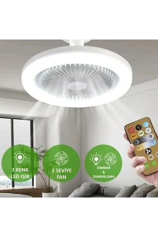 Buffer E27 Duylu 3 Farklı Işık Modlu Ve 3 Seviye Fan Güçlü Uzaktan Kumandalı, Sessiz Kullanımlı, Kolay Kurulumlu,led Işı