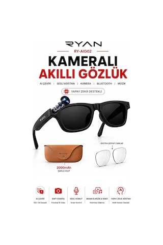 Yapay Zeka Destekli Kameralı Akıllı Güneş Gözlüğü 8mp Anlık Çeviri Bluetooth Sesli Asistan Fotoğraf Video Ry-aıg02