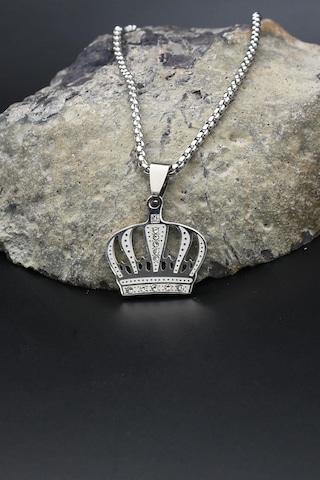 Kral Tacı Figürlü Kolye Paslanmaz Çelik Zincir 902295 Gümüş