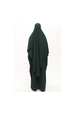 Altobeh Sultanbaş Nikaplı Çarşaf Cilbab Khimar Abaya Kolu Lastikli Hakim Yaka Peçeli Ferace Medine İpek Zümrüt Yeşili 1412-106-s-m Zümrüt