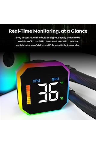 Hyperflow Dijital 240 Cpu Sıvı Soğutucu, 3100 Rpm Pompalı 240 Mm Aıo, 2 120 Mm E28 Argb Fanlar, Gerçek Zamanlı Di Diğer